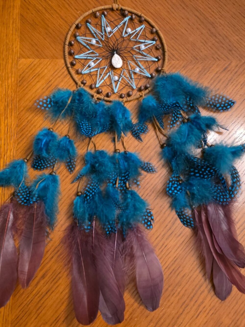 Howlite Crystal Dreamcatcher with Teal & Plum Feathers